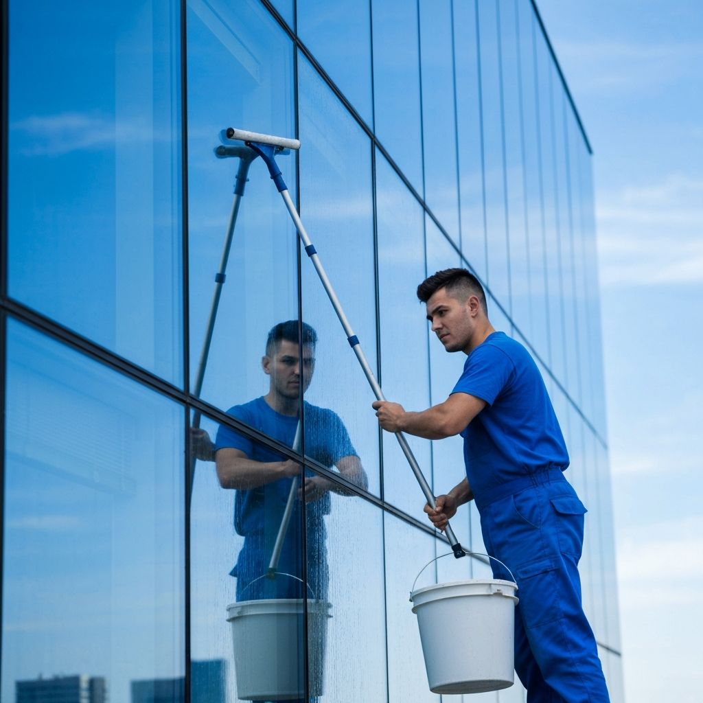Glasreinigung an Fassade